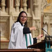 The Rev. Kristin Kaulbach Miles preaches in Trinity Church.
