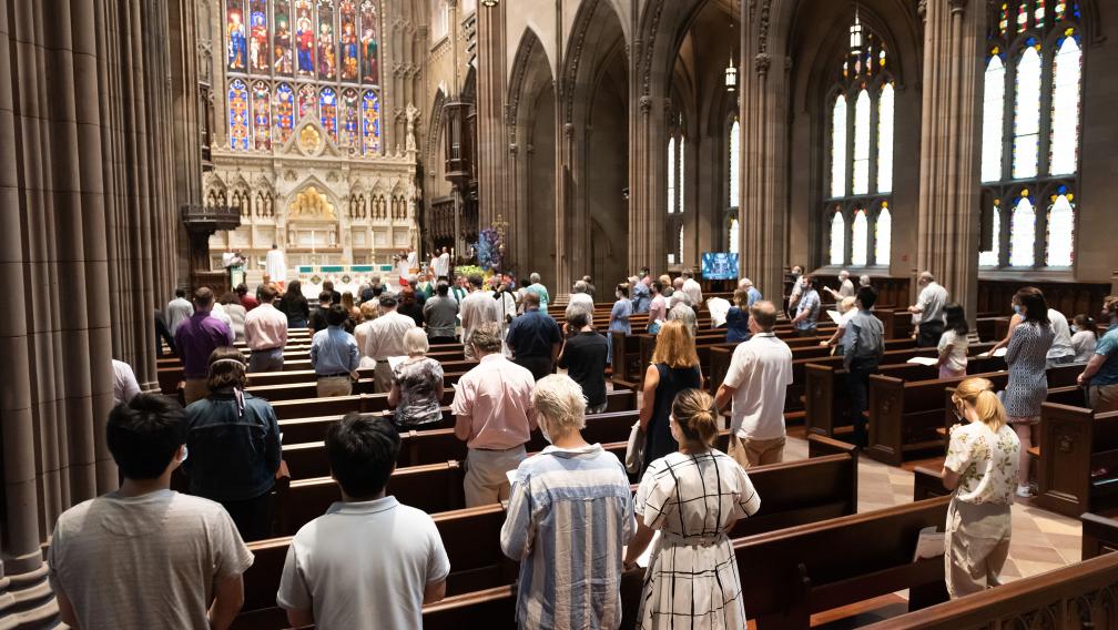 The congregation gathers for Holy Eucharist at Trinity Church