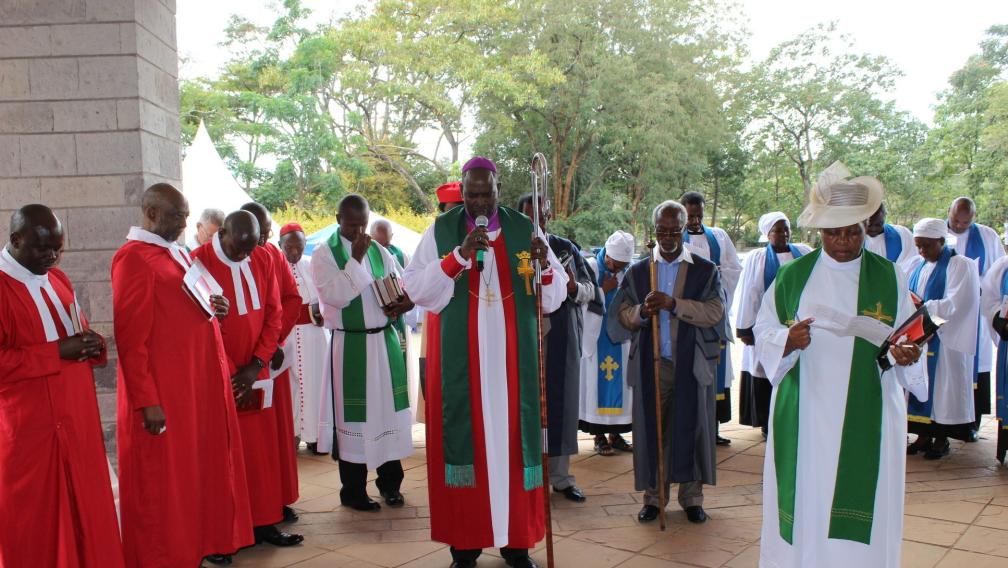 Members of the clergy in Nairobi, Kenya offer prayers in outdoor church service
