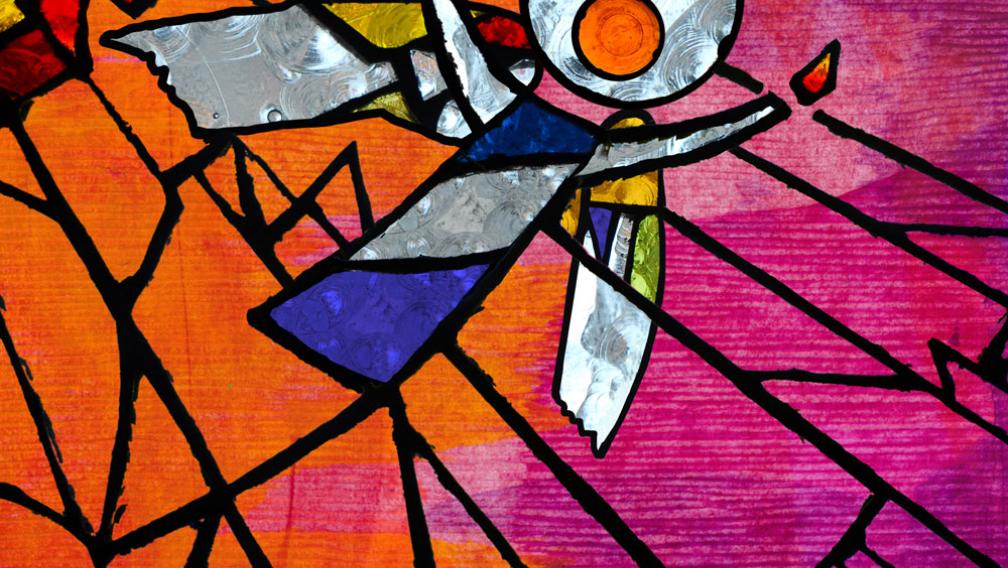 A angel depicted in stained glass