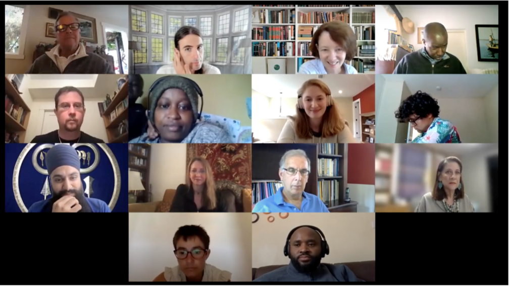 A group of Ashoka's Faith-Inspired Faithmakers program are in conversation over Zoom. Each participant appears in box in a grid.