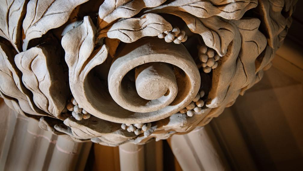 A plaster swirl detail on the ceiling of Trinity Church