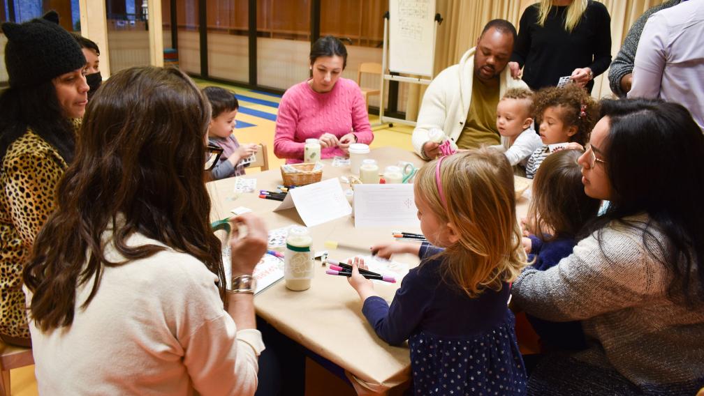 Parishioners working on Lenten craft projects during a special Children's Time at Trinity Commons