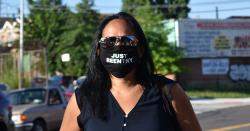 Susan Shah, wearing a Just Reentry mask at our Rikers Island Vigil