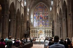 In person worship with social distancing in Trinity Church