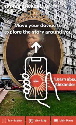 Screenshot of AR app and portrait of Alexander Hamilton