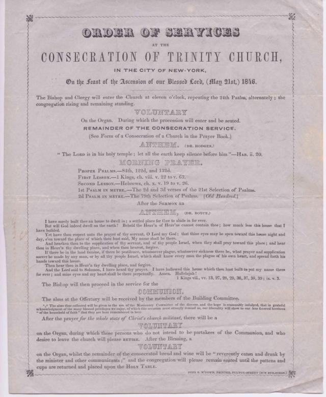 Ascension Day 1846 Bulletin (front)