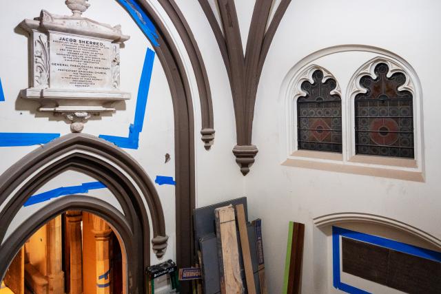 Window in Northwest Monument Room moved from rear of church
