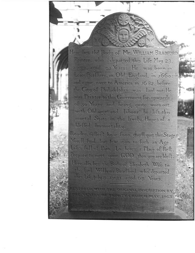 Restored tombstone of William Bradford