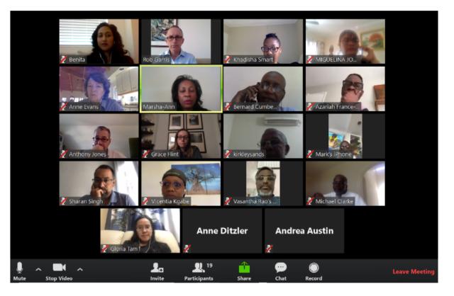 A screenshot of a Zoom meeting featuring participants from the 2020 conference, "Leadership Innovation: Faith, Values, and Skills for the Church and the World."