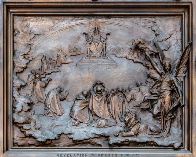 An image on the East-facing Bronze Doors (Revelation 4)