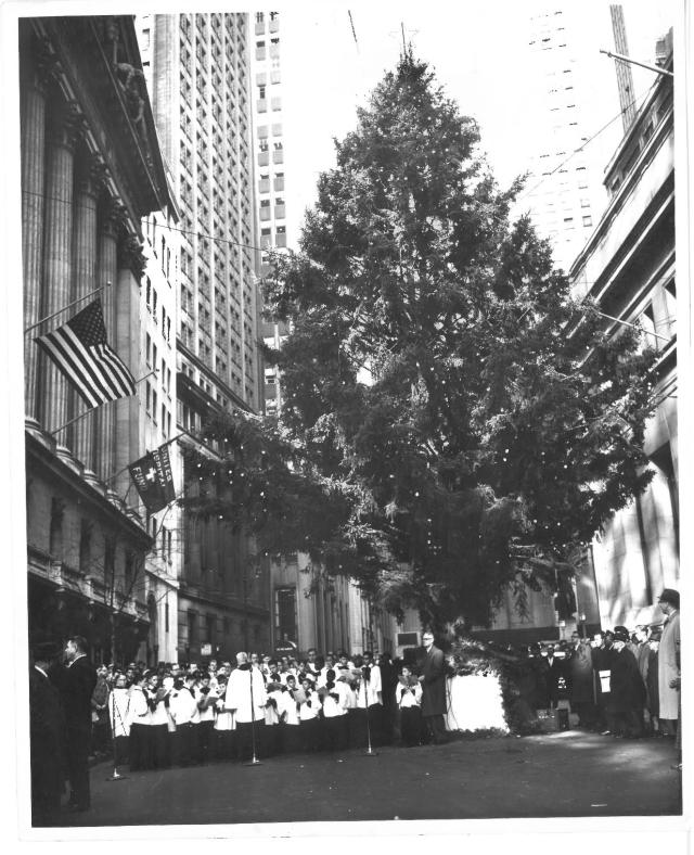 Christmas Tree-lighting on Wall Street 1961