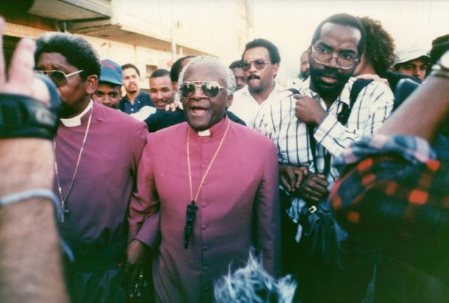 1993 Photo of Desmond Tutu; Michael Battle on right