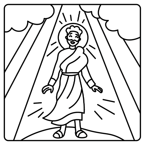 A line drawing of Jesus during the Transfiguration