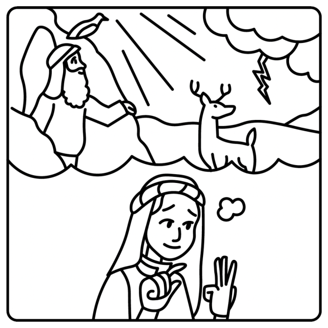 A line drawing of Psalm 77 picturing a person remember the good things God has done