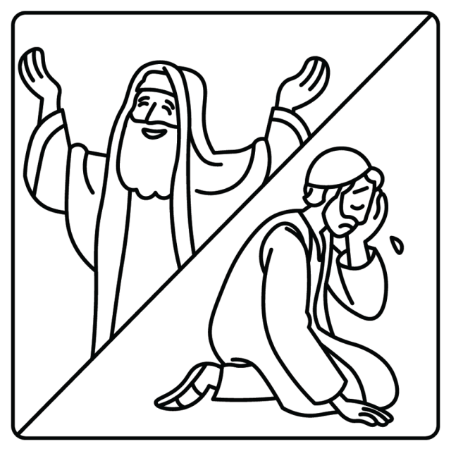 A line drawing of the pharisee and the tax collector featured in one of Jesus's parables