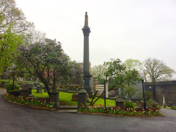 Kemp monument in the spring.