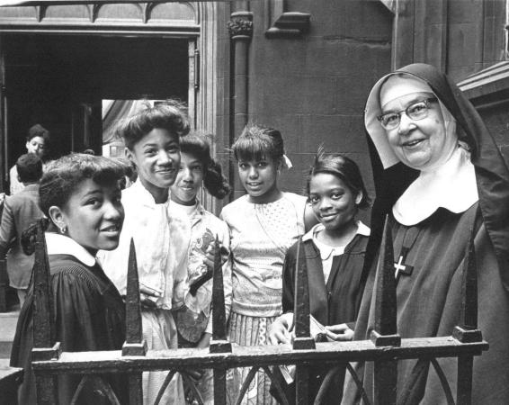 Members of Trinity's youth group with a Sister of St. Margaret, 1969