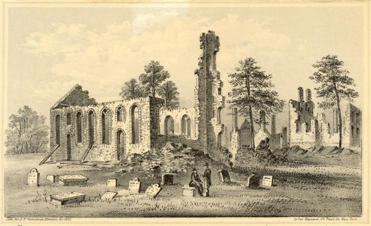 The ruins of the first Trinity Church after the Great Fire of 1776.
