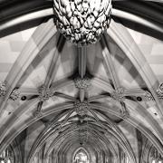 Trinity Church ceiling arches in black and white