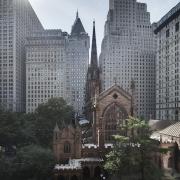 A view of Trinity Church and the surrounding neighborhood from 76 Trinity Place