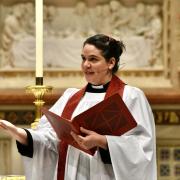 The Rev. Beth Blunt in Trinity Church during Pentecost