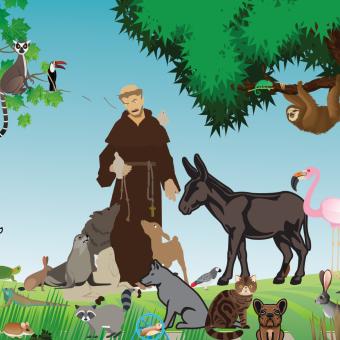 Art of St Francis and a variety of animals