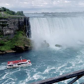A sightseeing boat approaches Niagara Falls