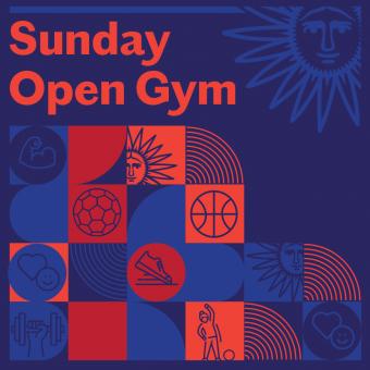 A blue and red themed design with the title "Sunday Open Gym"