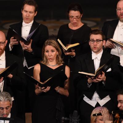 Members of the Choir of Trinity Wall Street sing at Bach at One concert