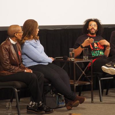 The Very Rev. Dr. Kelly Brown Douglas, Melissa Harris-Perry, and Daveed Diggs discuss race and film on a panel during the Scene and Unseen Conference at St. Paul's Chapel
