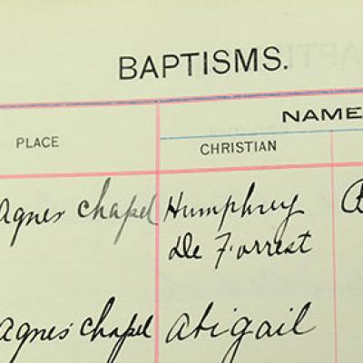 Swatch of a register of Baptisms
