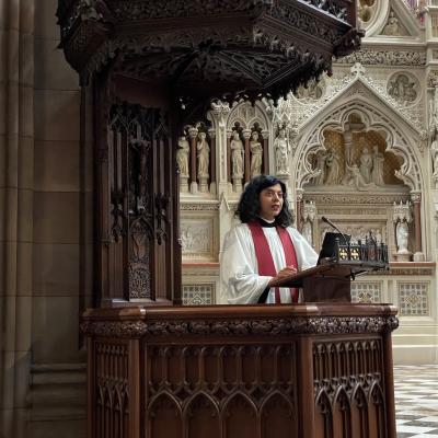 The Rev. Winnie Varghese in pulpit on Good Friday