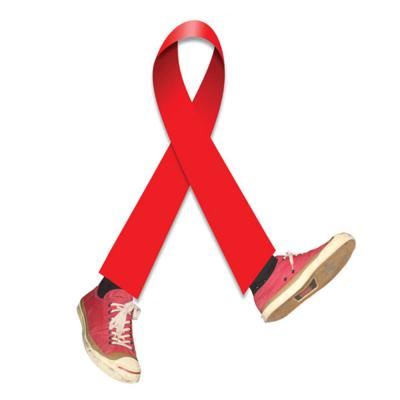 Red ribbon with tennis shoes
