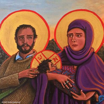 The Holy Family depicted as modern-day refugees