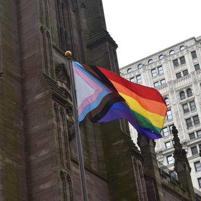 Pride Progress Flag flies outside Trinity Church