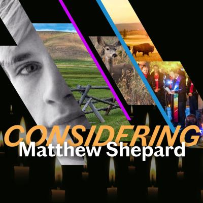 Considering Matthew Shepard art with slices of images on a black background