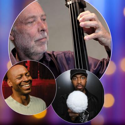 Three circles with Jazz artists images in them