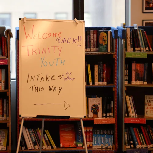 Information board in youth library 