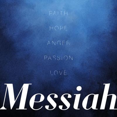 White text on a swirling blue black background. Text says Faith, Hope, Anger, Passion, Love Messiah